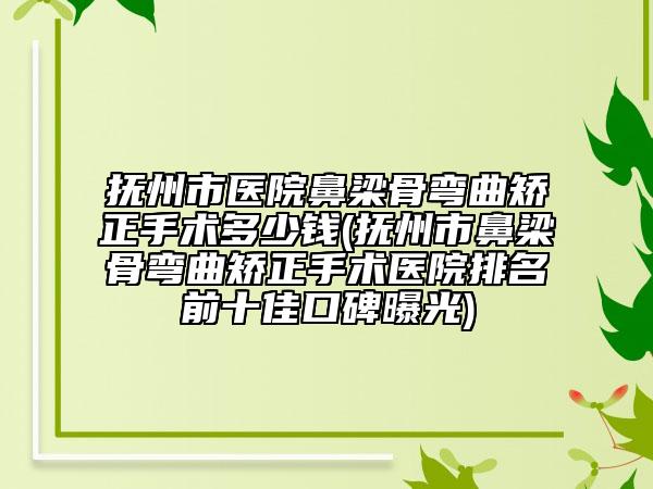 抚州市医院鼻梁骨弯曲矫正手术多少钱(抚州市鼻梁骨弯曲矫正手术医院排名前十佳口碑曝光)