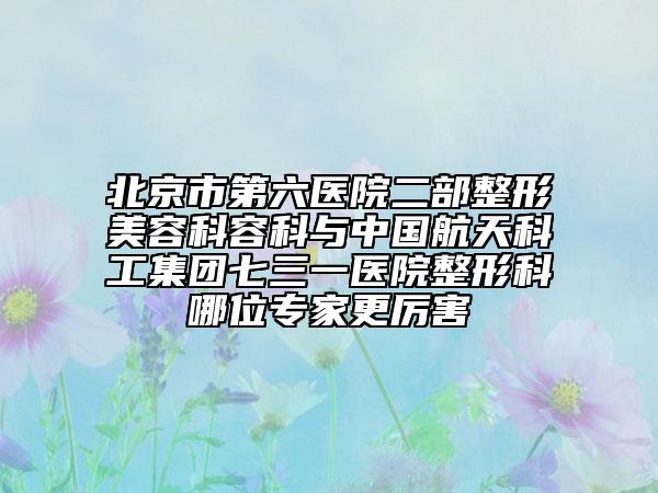 北京市第六医院二部整形美容科容科与中国航天科工集团七三一医院整形科哪位专家更厉害