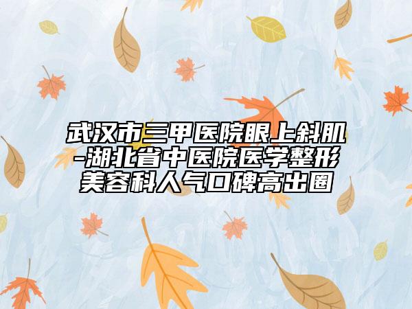 武汉市三甲医院眼上斜肌-湖北省中医院医学整形美容科人气口碑高出圈