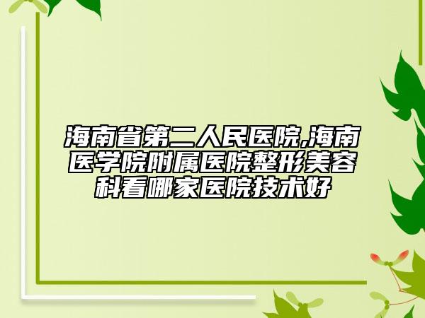 海南省第二人民医院,海南医学院附属医院整形美容科看哪家医院技术好