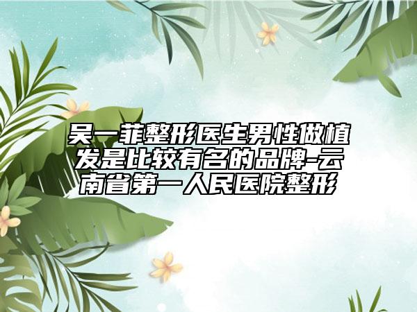 吴一菲整形医生男性做植发是比较有名的品牌-云南省第一人民医院整形