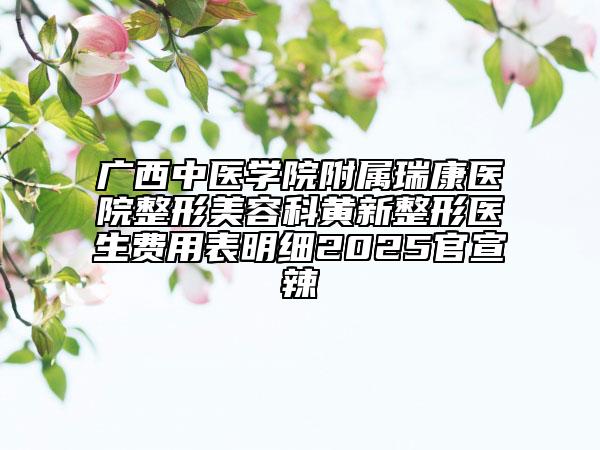 广西中医学院附属瑞康医院整形美容科黄新整形医生费用表明细2025官宣辣