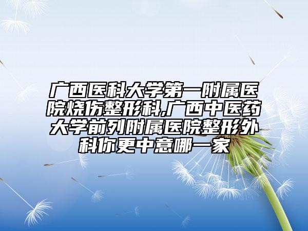 广西医科大学第一附属医院烧伤整形科,广西中医药大学前列附属医院整形外科你更中意哪一家