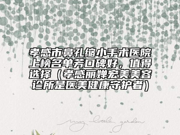 孝感市鼻孔缩小手术医院上榜名单芳口碑好，值得选择（孝感丽婵宏美美容诊所是医美健康守护者）