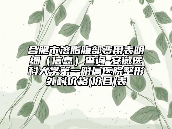 合肥市溶脂腹部费用表明细（信息）查询-安徽医科大学第一附属医院整形外科价格(价目)表