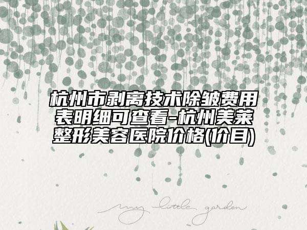 杭州市剥离技术除皱费用表明细可查看-杭州美莱整形美容医院价格(价目)